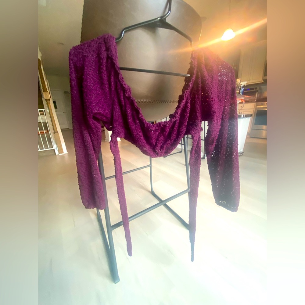 Storm Reid Pacsun Maroon Mesh Knit Long Sleeve Cropped Top Size M